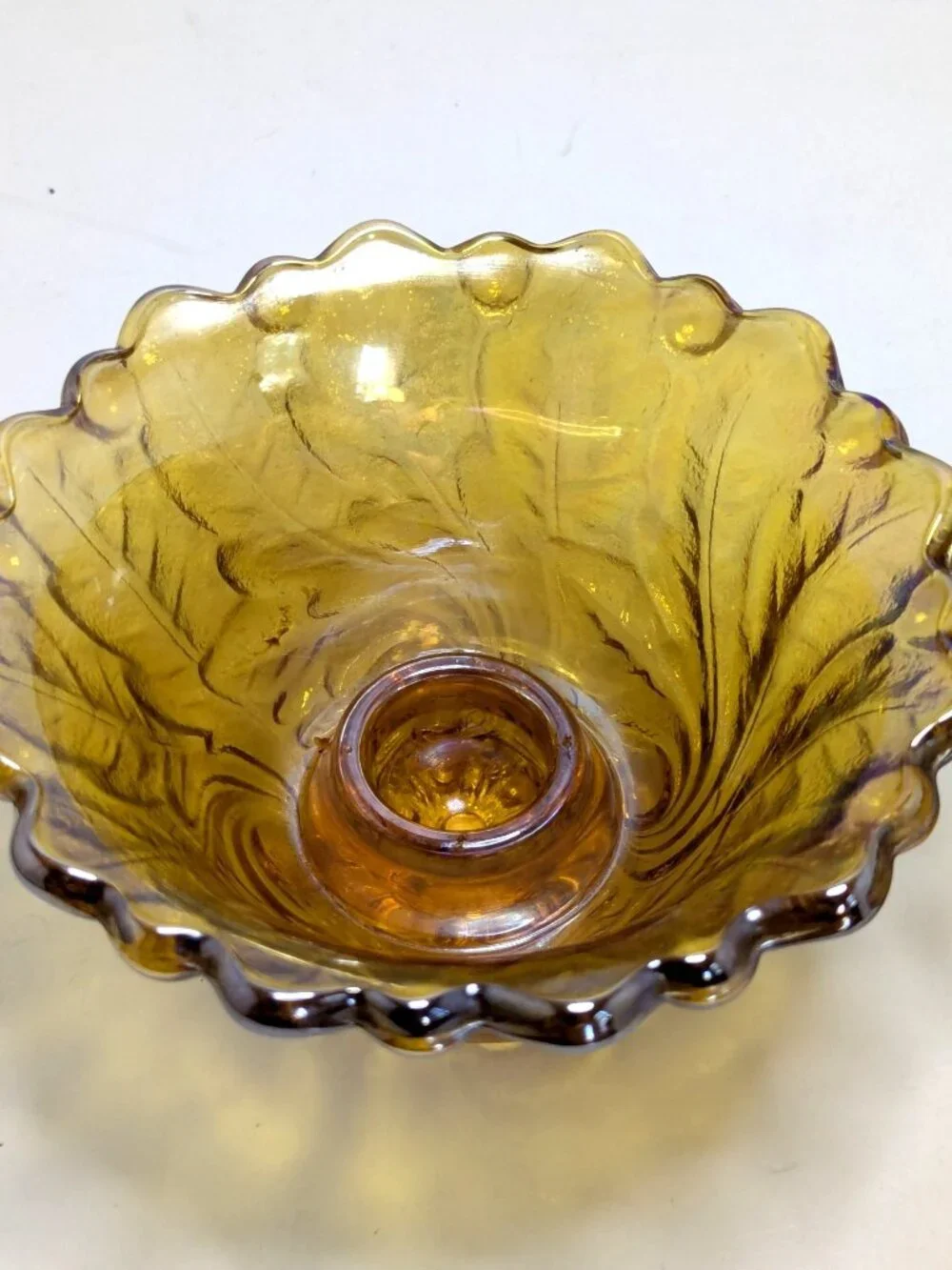 Vintage Indiana Glass Wild Rose Amber Carnival Glass Candle Holders Set Of 2